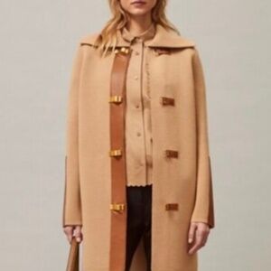 Tory Burch Perfect Camel Sweater coat NWT w/Leather & Gold Hardware Sz XS $695